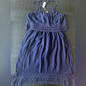 C Navy Blue Midi Boho Summer Dress NWT SZ S